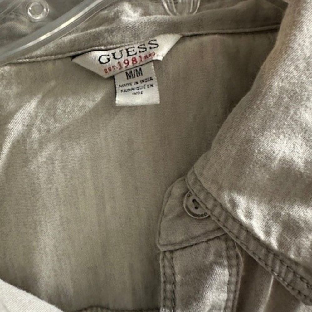 Womens Gray Guess Button Shirt Size Medium